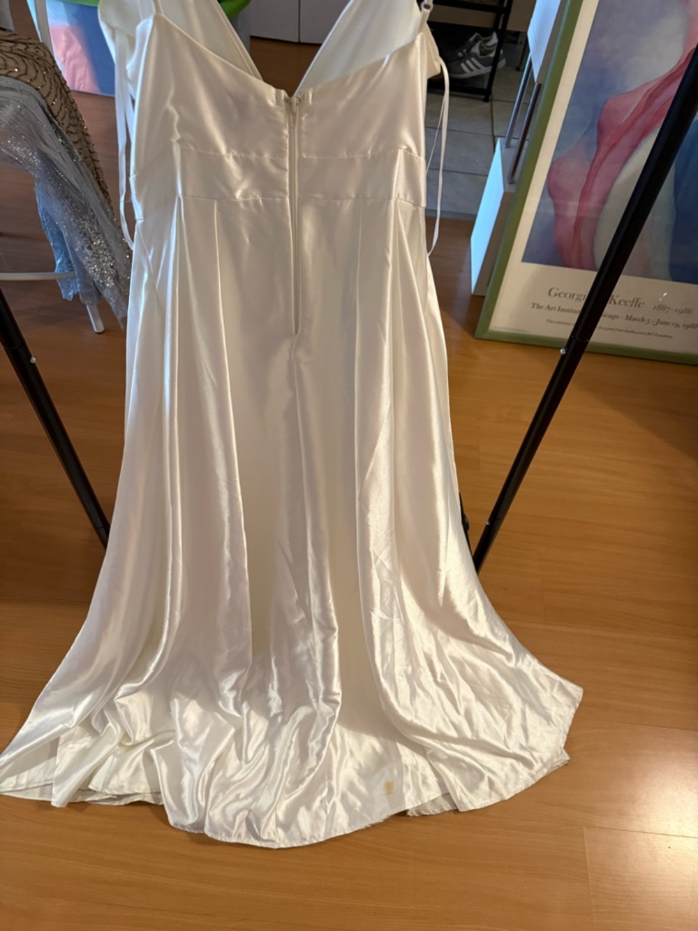Satin White Spaghetti Strap A-Line Gown - Picture 7 of 9